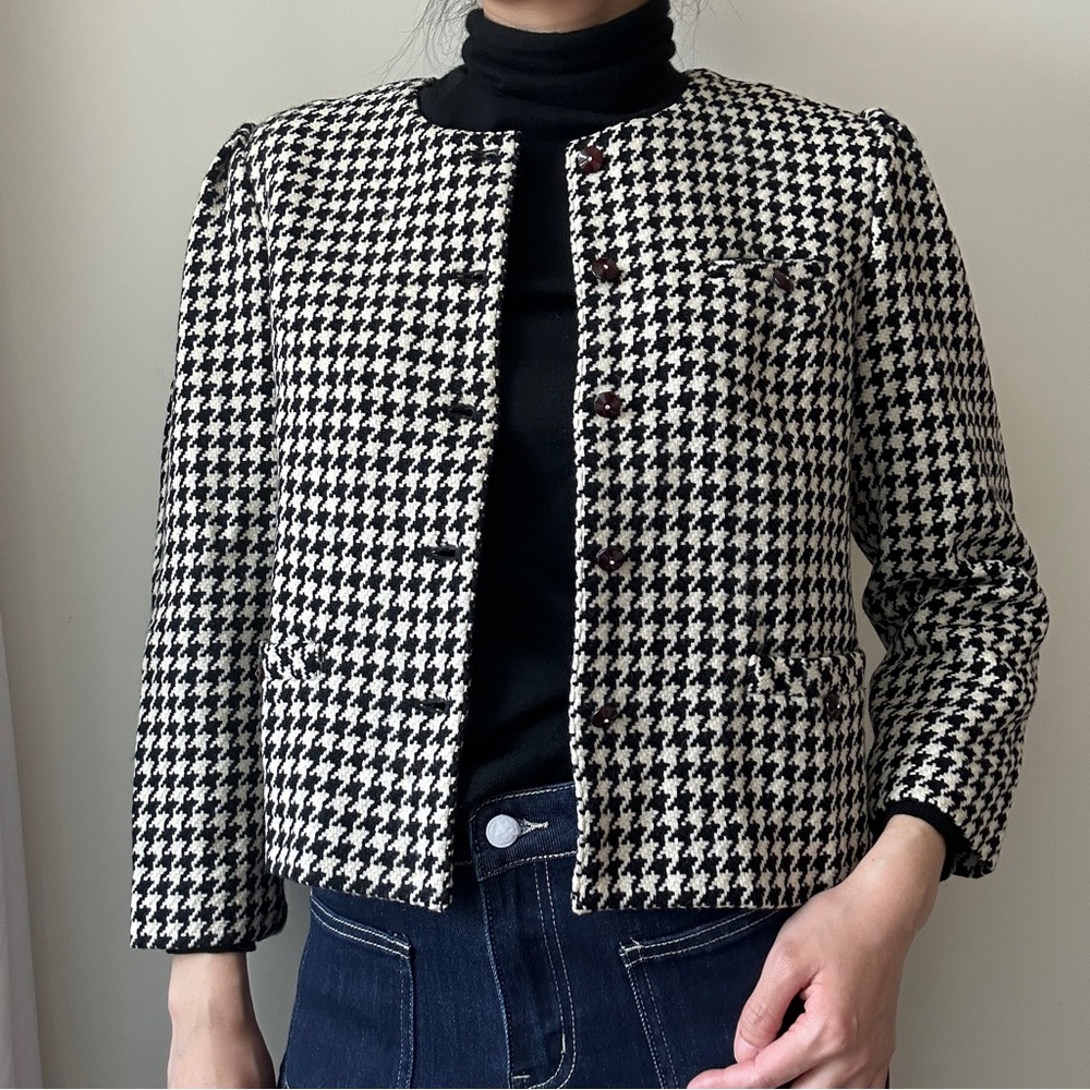 Vintage Wool white and black houndstooth blazer